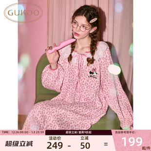 Gukoo 果壳睡裙春秋迪士尼米妮甜美豹纹纯棉质感女士家居服套装