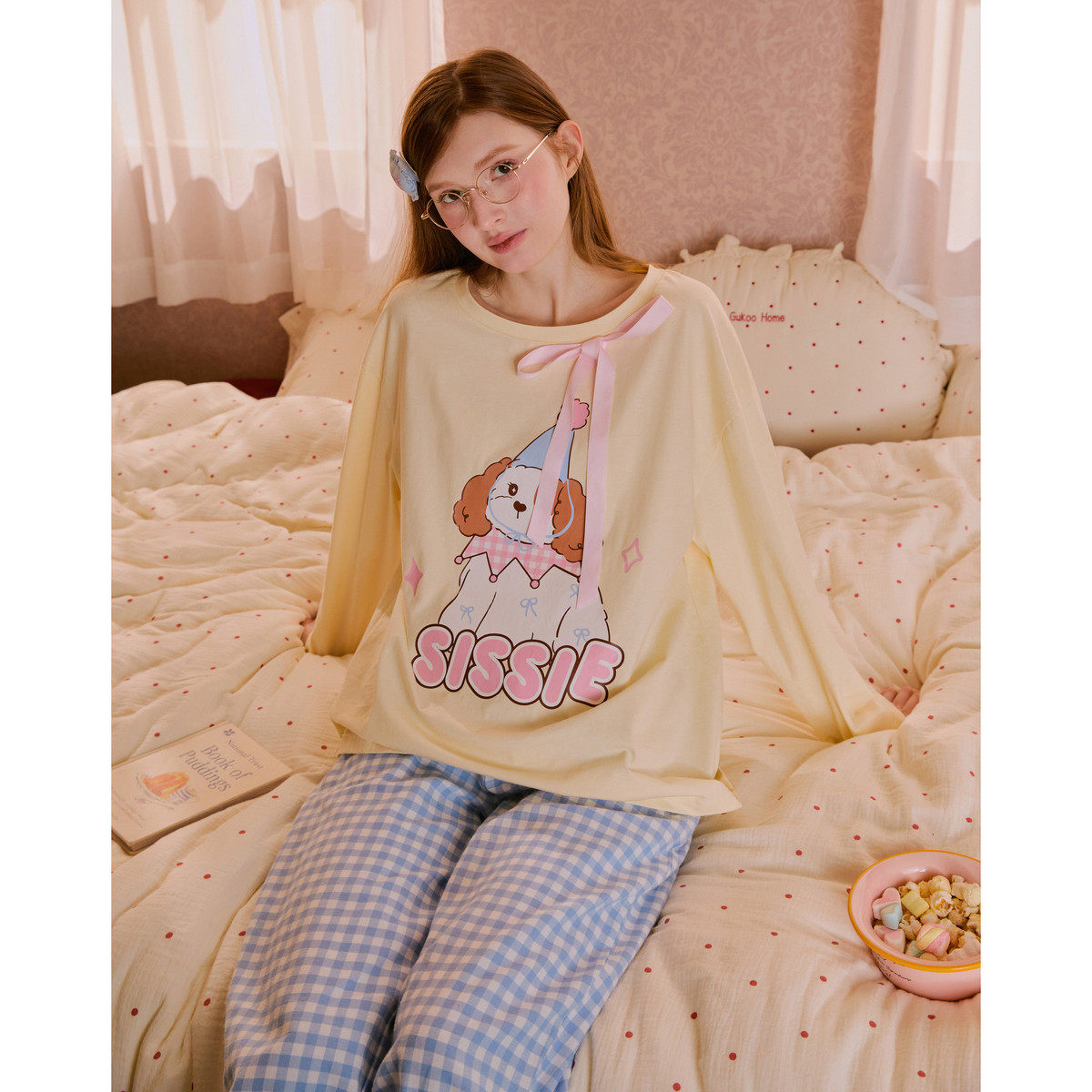 Gukoo/果壳卡通睡衣女春秋柔软长袖高级感家居服女款可外穿套装,女士内衣/男士内衣/家居服,睡衣/家居服套装,淘宝优惠券,粉丝福利购,淘宝优惠卷