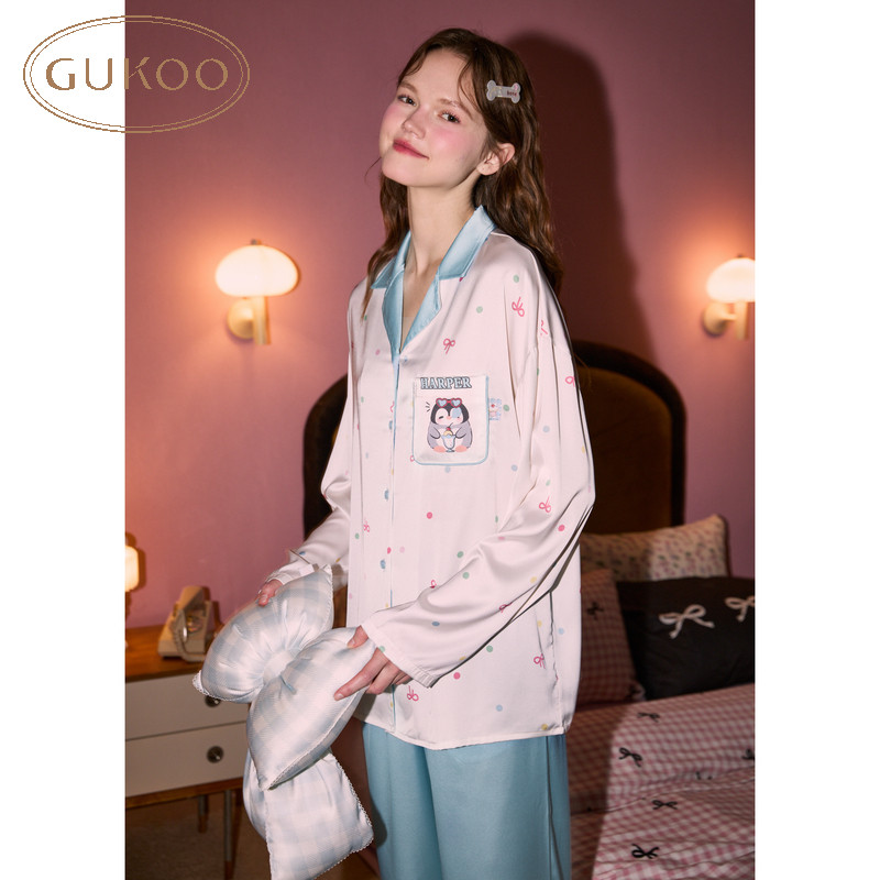 Gukoo/果壳睡衣原创ip女春秋高级感长袖开衫翻领舒适秋睡衣女套装,女士内衣/男士内衣/家居服,睡衣/家居服套装,淘宝优惠券,粉丝福利购,淘宝优惠卷