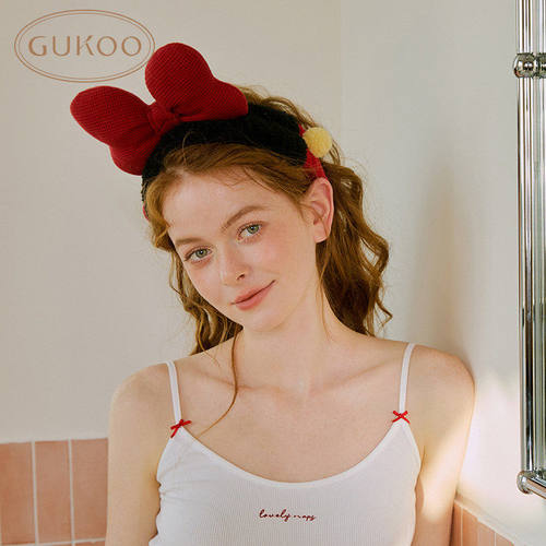 Gukoo/果壳女束发带蝴蝶结新年红发饰浴室卡通毛绒松紧洗脸发饰