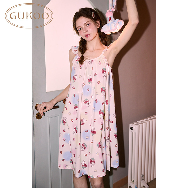 Gukoo/果壳睡裙mikko系列童趣满印夏季无袖甜美舒适清凉吊带睡裙
