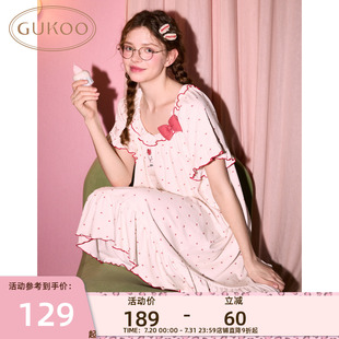 果壳睡裙mikko系列少女舒适波点娃娃领女士家居服睡裙 Gukoo