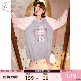 长袖 纯棉卡通印花中长款 宽松家居服睡裙 果壳26春女睡裙新款 Gukoo