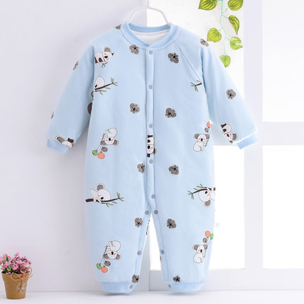 宝宝夹棉连体衣表里纯棉男女宝宝婴幼儿童0123岁春秋冬哈衣爬服