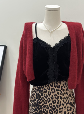 超漂亮的红色~软糯女人味纯色毛衣短款长袖宽松洋气针织衫现货