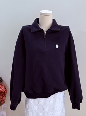 特价清仓韩国ins风半拉链翻领长袖薄卫衣宽松休闲百搭藏青色上衣