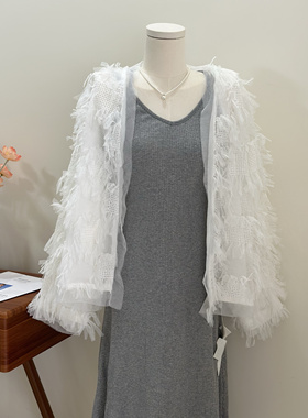 流苏外套女春秋蕾丝毛毛小香风宽松重工上衣洋气开衫女现货