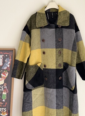 特价清仓韩系格子双面羊毛大衣女中长款翻领宽松洋气羊毛呢子外套