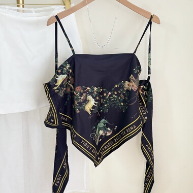 黑色大象肚兜吊带背心四季青设计感绑带露背抹胸背心修身显瘦上衣