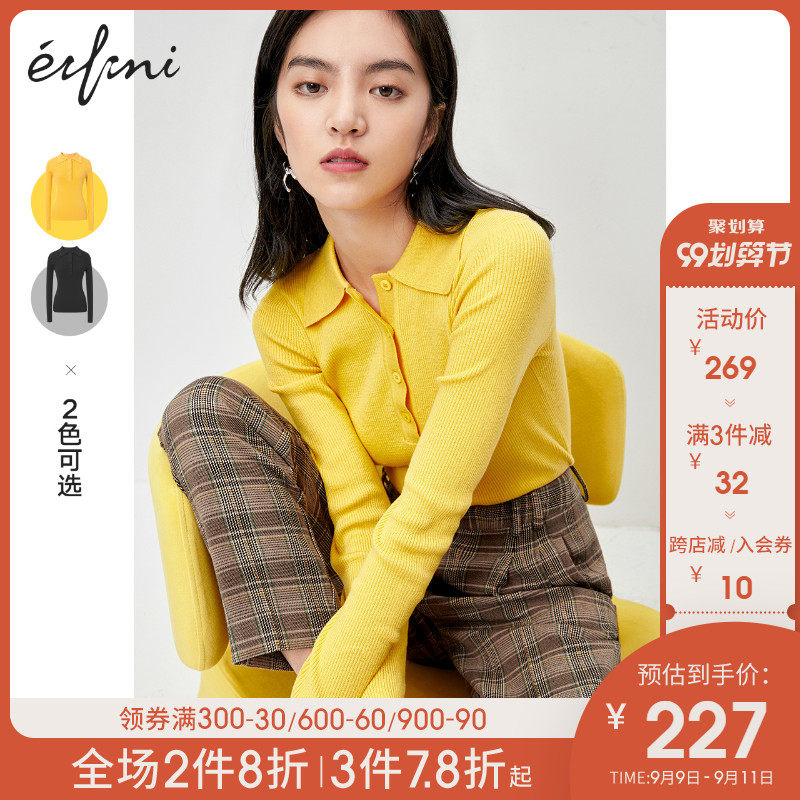 伊芙丽早秋上衣女2020年秋冬装新款长袖女士POLO领基础套头针织衫