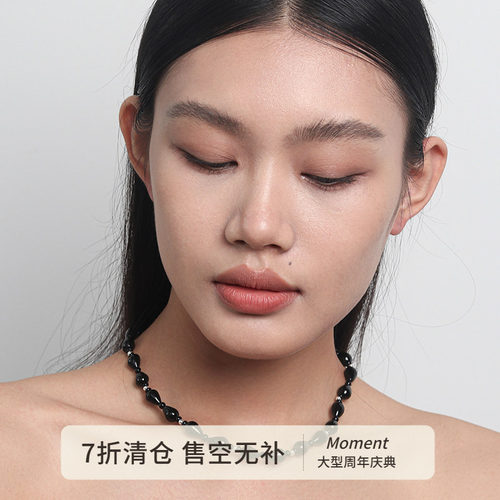 中古美学设计天然黑玛瑙纯银项链