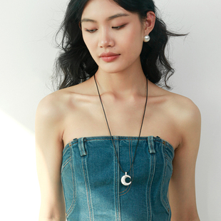 Moment 月亮吊坠999纯银足银挂绳项链长款毛衣链配饰女款2026新款