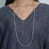 Moment 饰秋冬 毛衣链项链颈链配饰装 多种戴法 真多麻灰色珍珠长款