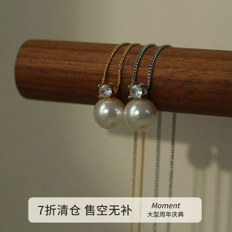 Moment 温柔缱绻 戴妃款路路通珍珠吊坠纯银项链毛衣链颈链饰品女
