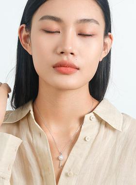 钥匙天然珍珠纯银项链