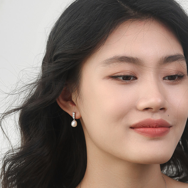 闪钻星光天然珍珠纯银耳饰