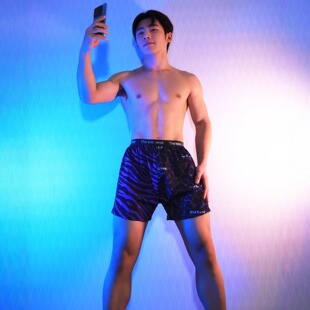 男士阿罗裤潮流豹纹居家休闲运动青年男生四角宽松男生内裤冰丝潮