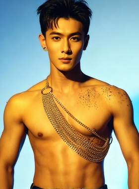 欧美多层粗链条胸链时尚高级感