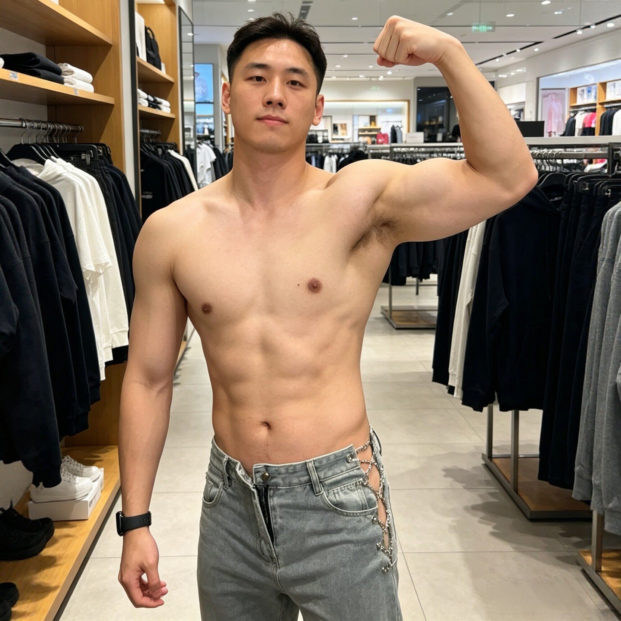 心机镂空侧边链条绑带欧美牛仔裤男士青年性感宽松直筒长裤潮夜店