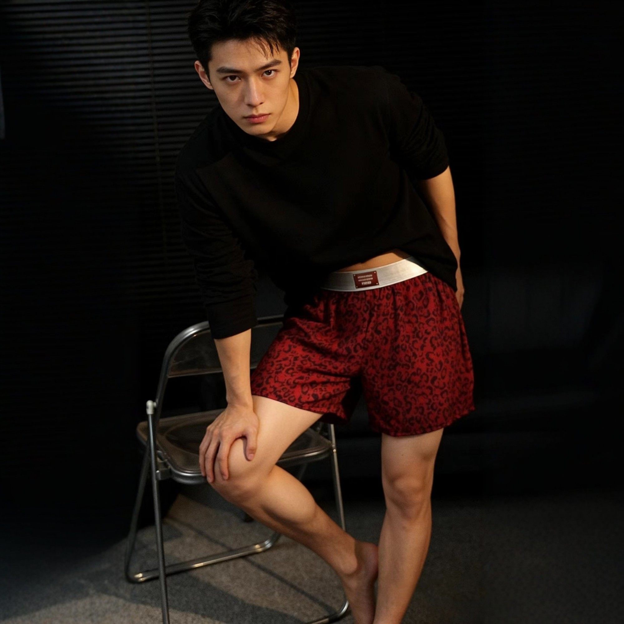 本命年红色豹纹男士阿罗裤宽松居家休闲内裤透气睡裤平角裤家居裤