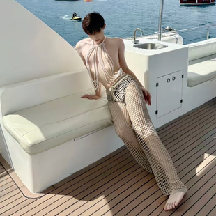 百搭镂空长裤 宽松直筒裤 钩花针织沙滩裤 男女同款 潮 休闲裤 欧美时尚