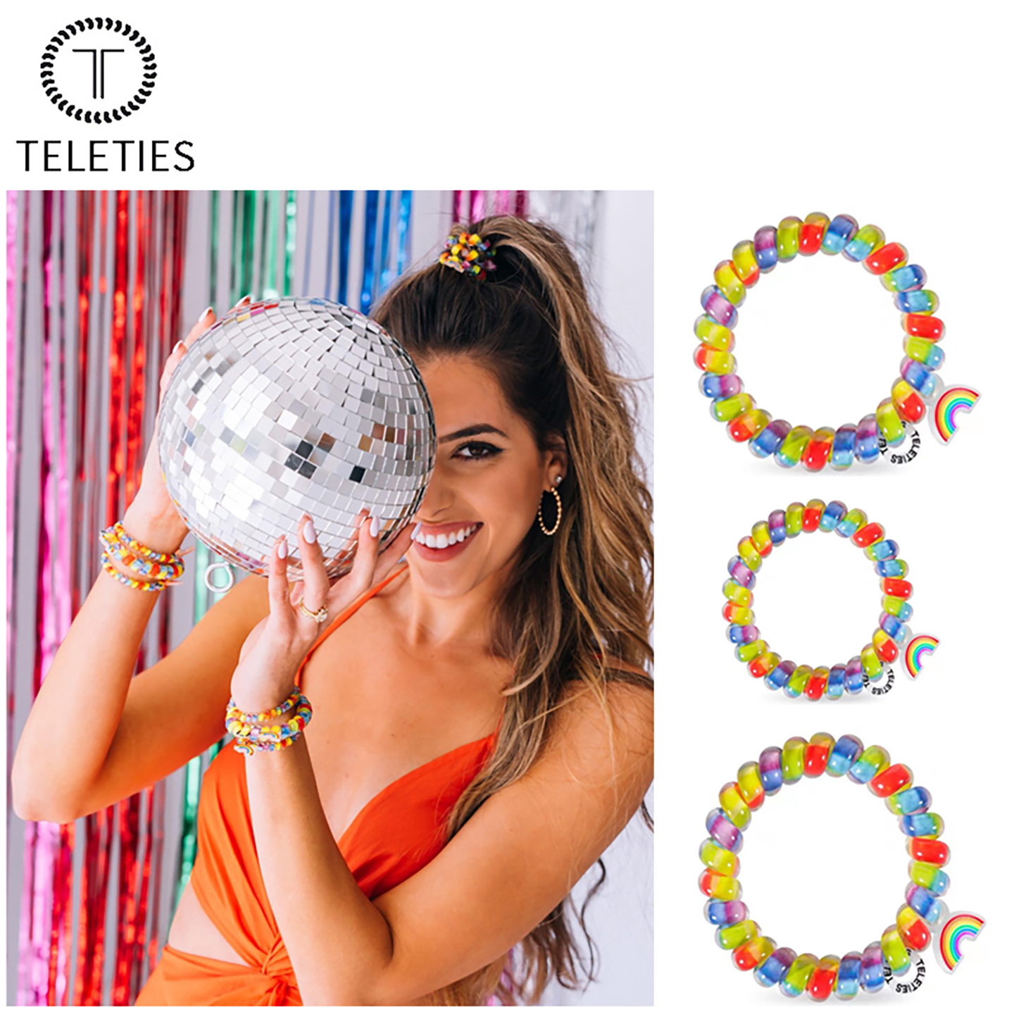 teleties彩虹色电话线发圈