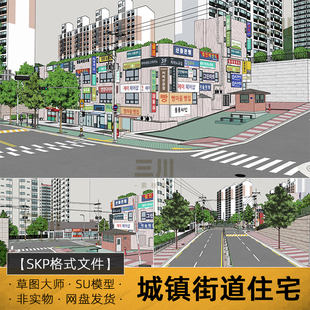 SU模型城镇街道住宅草图大师乡镇规划小镇建筑自建房小区楼房道路