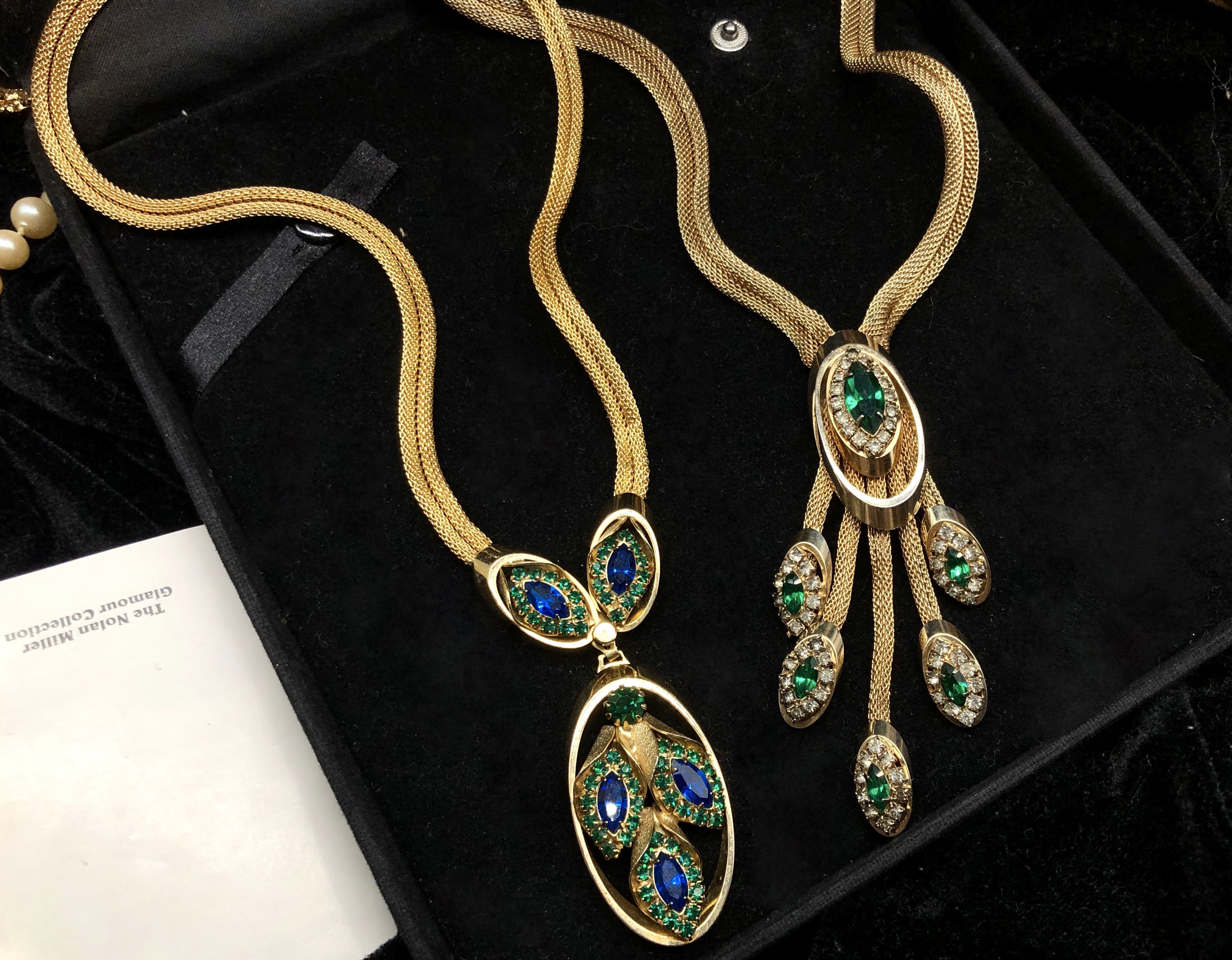 kramer50年代书本款金丝网编织莱茵石流苏项链 vintage中古董首饰