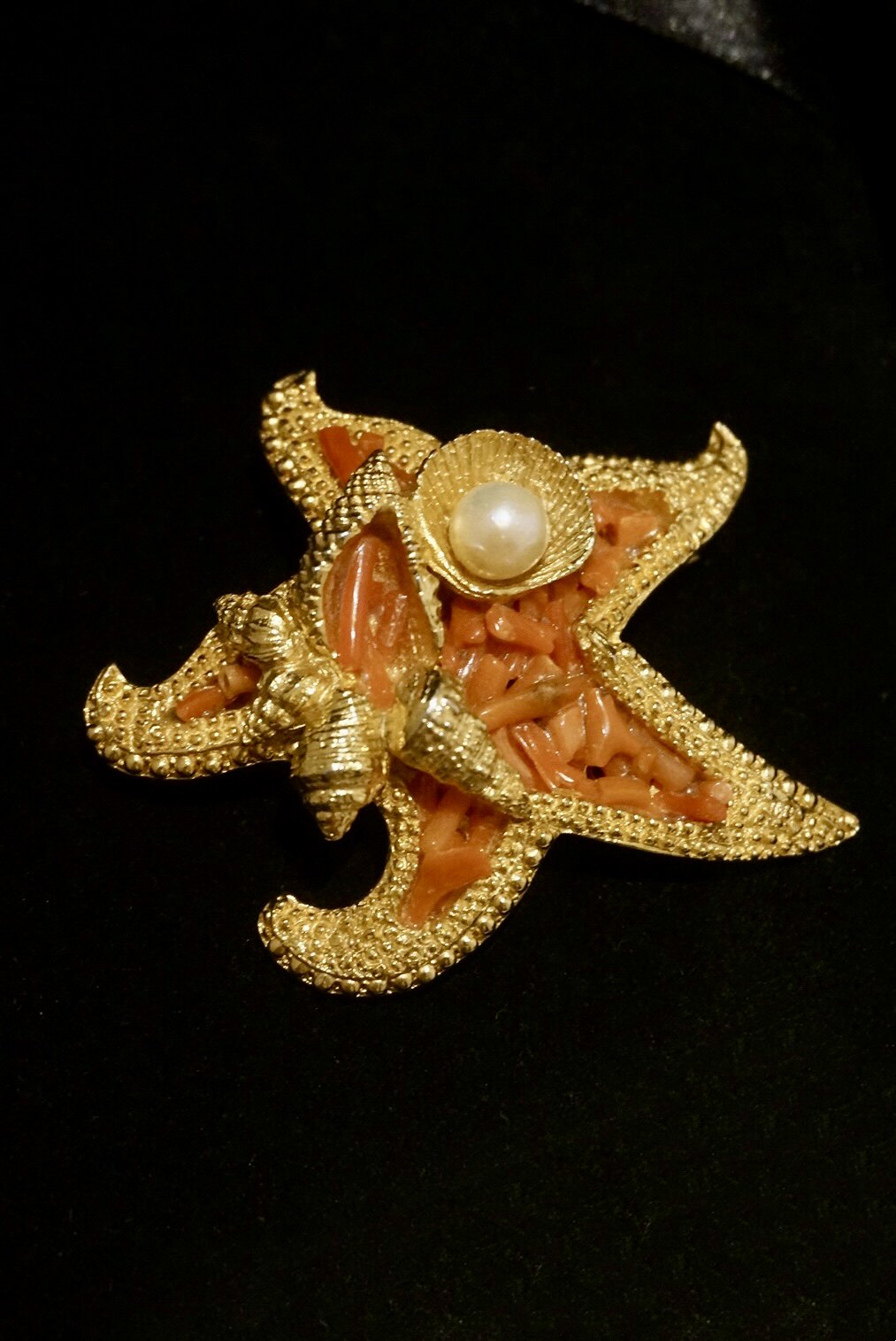 中古capri精品海洋胸针 仿珊瑚珍珠贝壳海星 vintage古董首饰孤品