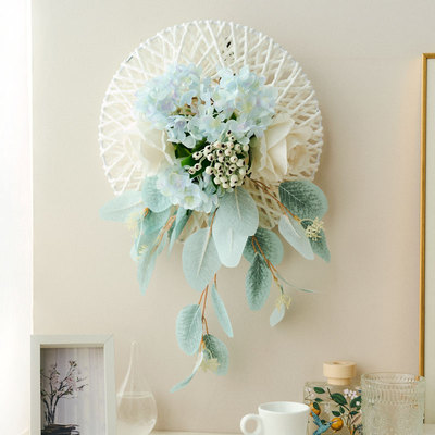 北欧蓝色壁挂客厅电视背景墙面装饰仿真阳台卧室改造立体假花挂件