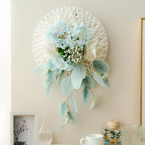 北欧蓝色壁挂客厅电视背景墙面装饰仿真阳台卧室改造立体假花挂件