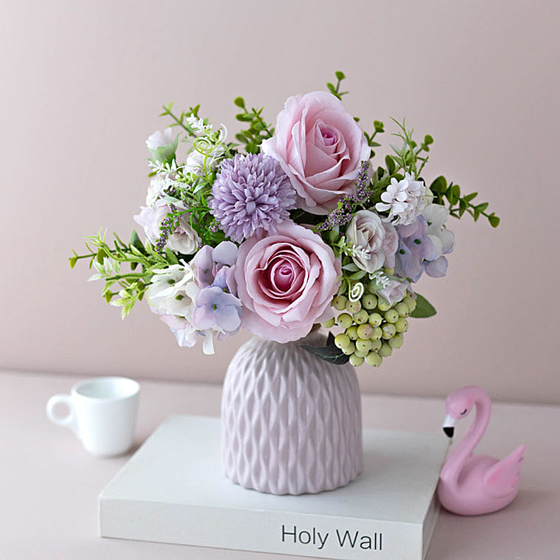 北欧雅致粉紫色玫瑰陶瓷套装花束
