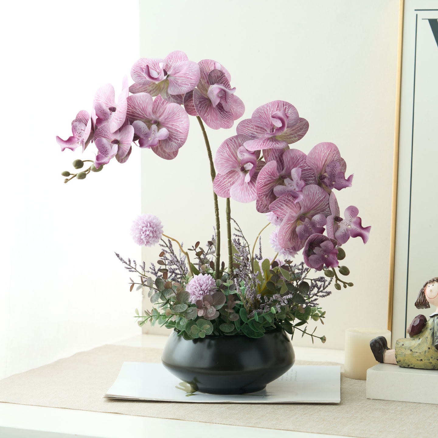 已陌中式风蝴蝶兰仿真花假花假盆栽客厅餐桌办公室桌面装饰品摆件