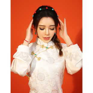 藏族发饰原创藏式假发辨压发 发箍仿松石/仿珊瑚藏服配饰藏族饰品