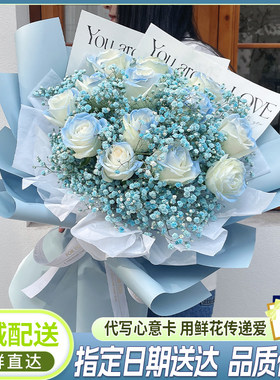 全国密西根碎冰蓝玫瑰人鱼姬西安兰州鲜花速递同城女友生日配送店