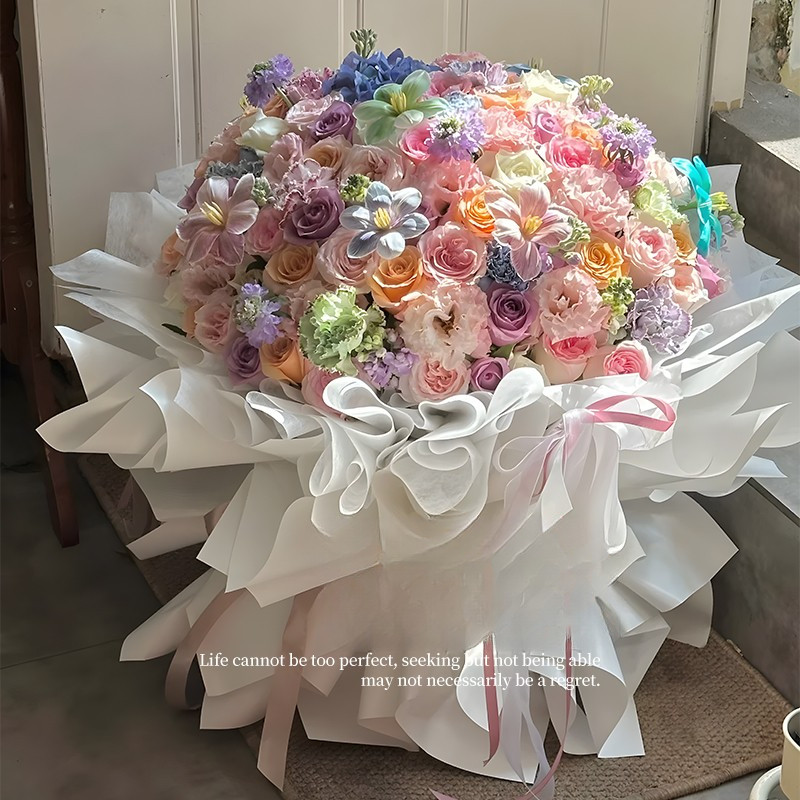 巨型99朵粉玫瑰花束多巴胺鲜花速递同城送女友生日毕业订婚配送店