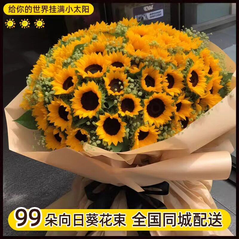 教师节上海99朵向日葵花束生日玫瑰鲜花速递浦东闵行静安配送真花