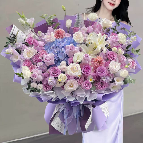 全国同城花店配送小时达巨型粉紫玫瑰鲜花花束生日女友惊喜上海店
