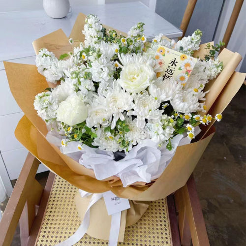 清明节黄白菊花花束鲜花速递同城北京广州上海店配送祭祀追悼扫墓