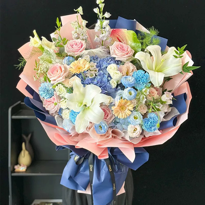 全国蓝星花粉玫瑰花束生日毕业礼物鲜花速递同城配送女友成都花店