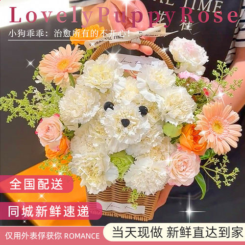 小狗花束鲜花速递同城配送女友男友闺蜜北京上海深圳广州重庆成都