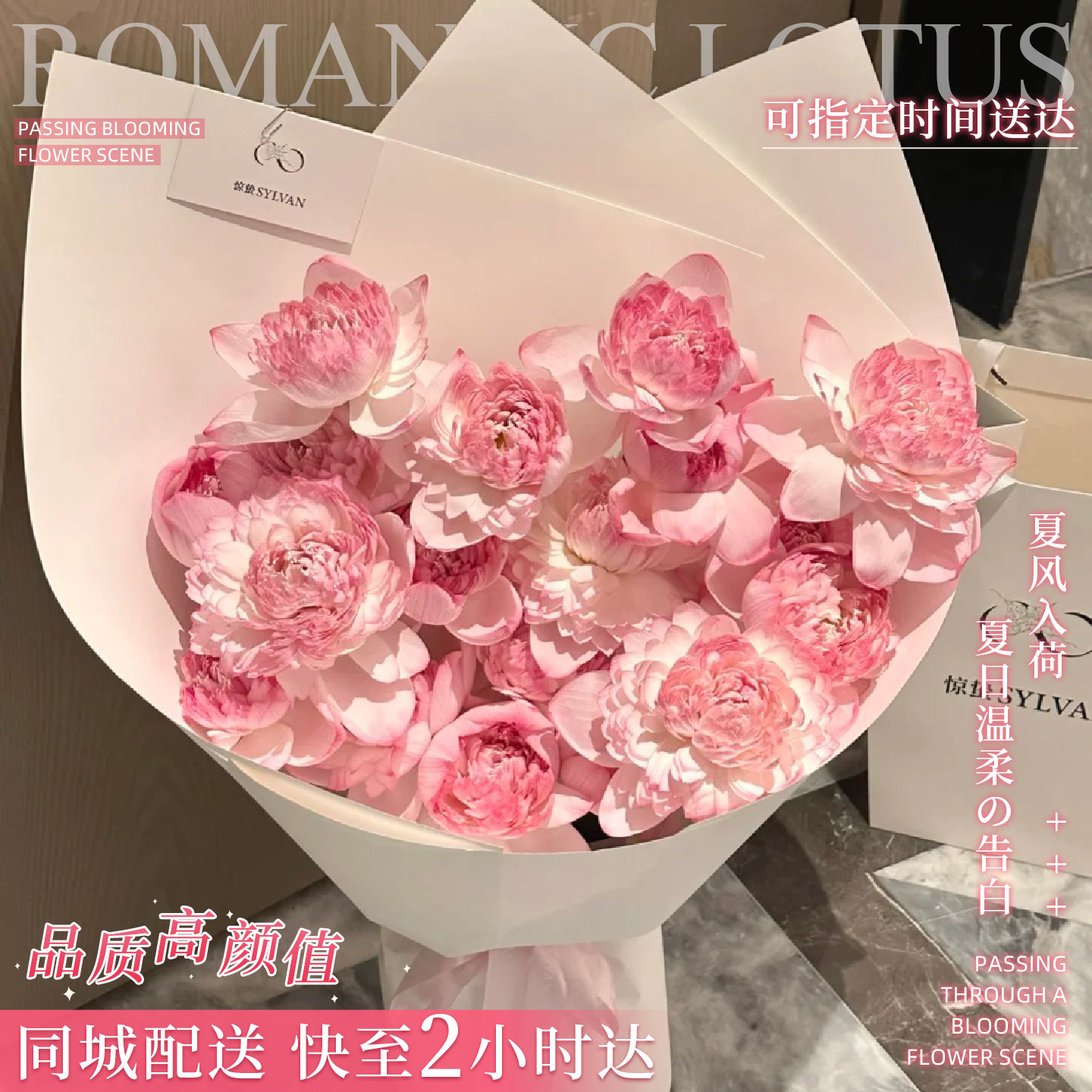 荷花花束鲜花同城速递配送爱人长辈女友生日礼物北京杭州重庆武汉