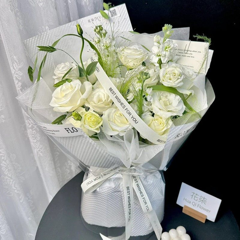 白玫瑰茉莉花束鲜花速递全国配送同城小时达男女友生日表白惊喜店