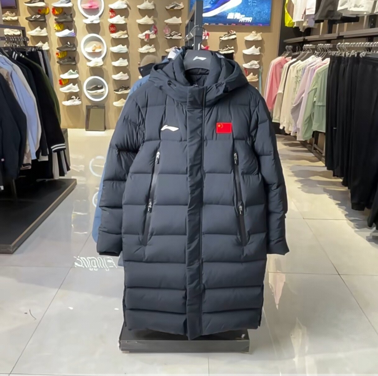 中国李宁长款羽绒服鸭绒外套