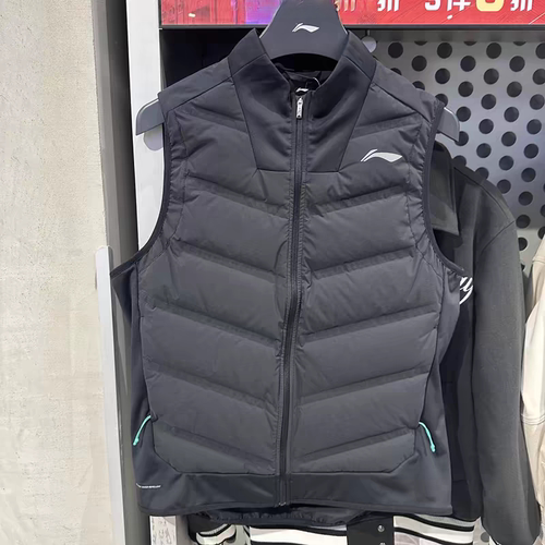 李宁羽绒马甲2024冬款男女情侣跑步训练修身保暖外套AYMU037 036