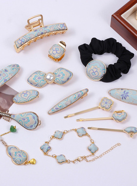 非遗宋锦发夹配饰名家真丝国风饰品发圈女款耳环挂件边夹抓夹礼品