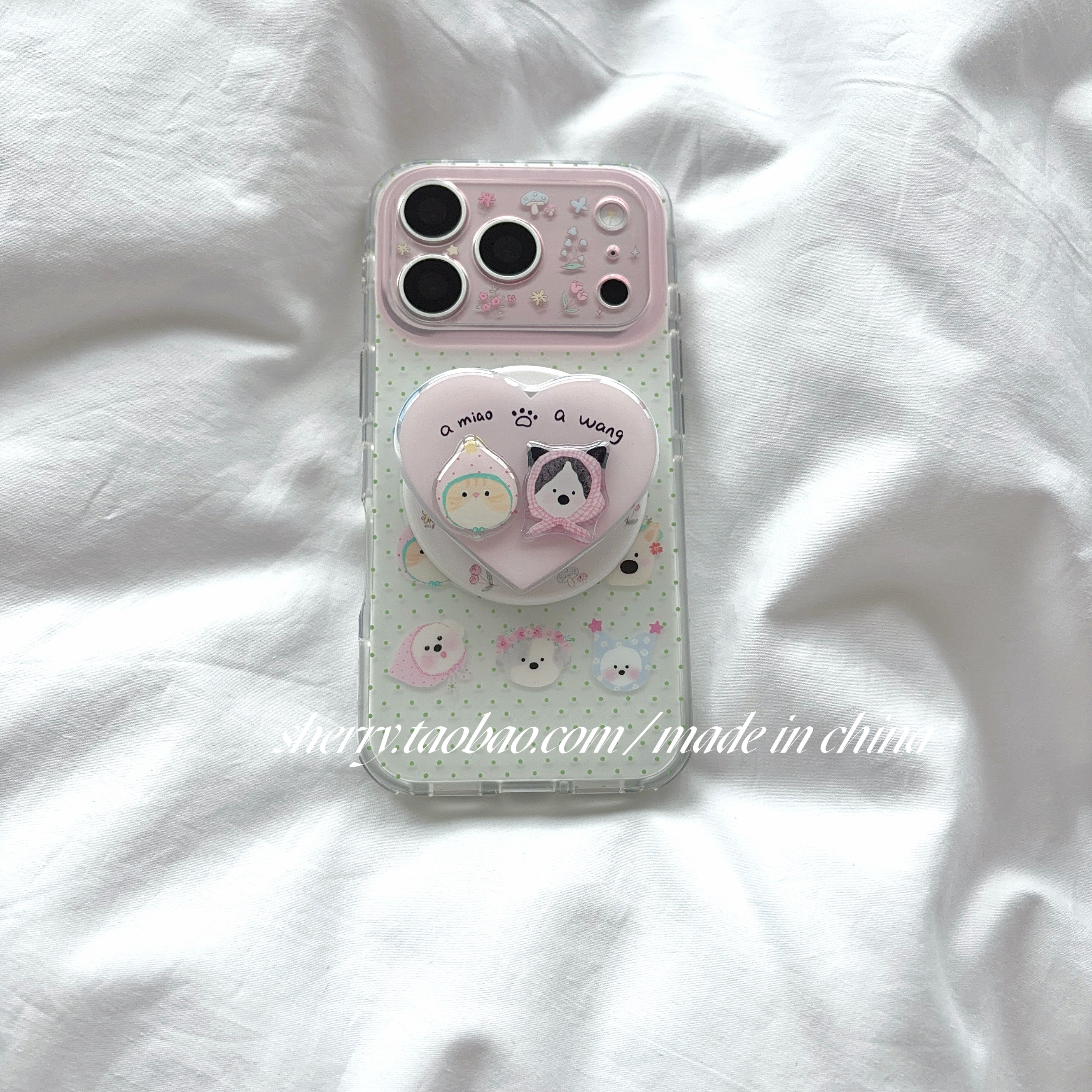 SHERRY*ins风绿波点猫咪头像磁吸适用于苹果17ProMax手机壳iPhone16Pro小众少女心15简约肤感小清新卡通可爱
