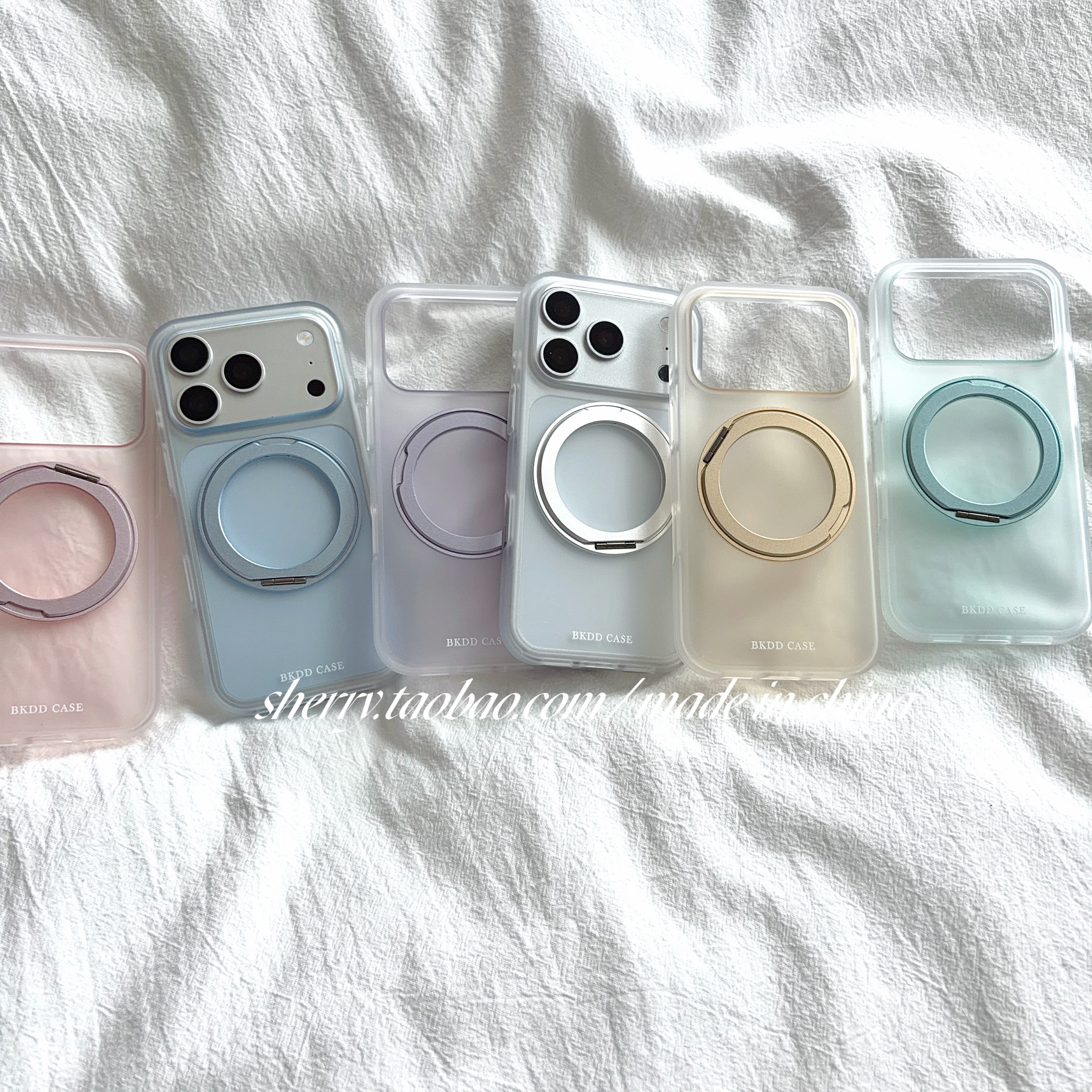 SHERRY*ins风高级感纯色磨砂半透旋转支架适用于苹果18ProMax手机壳iPhone17Pro小众少女心16简约15清新夏日