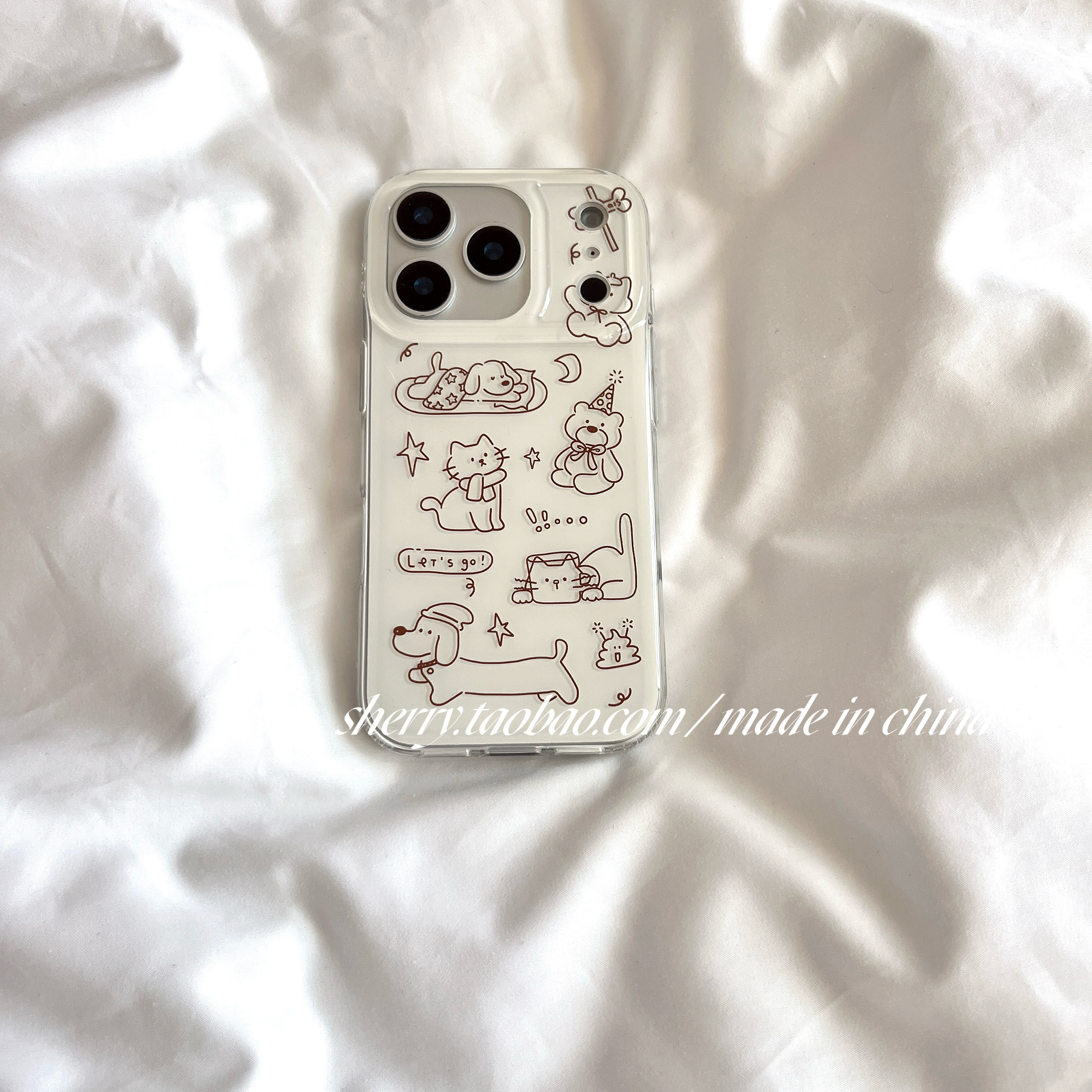 SHERRY*ins手绘风线条猫咪狗狗小熊适用于苹果17ProMax手机壳iPhone16Pro小众少女心15简约14小清新卡通可爱,3C数码配件,手机保护套/壳,淘宝优惠券,粉丝福利购,淘宝优惠卷