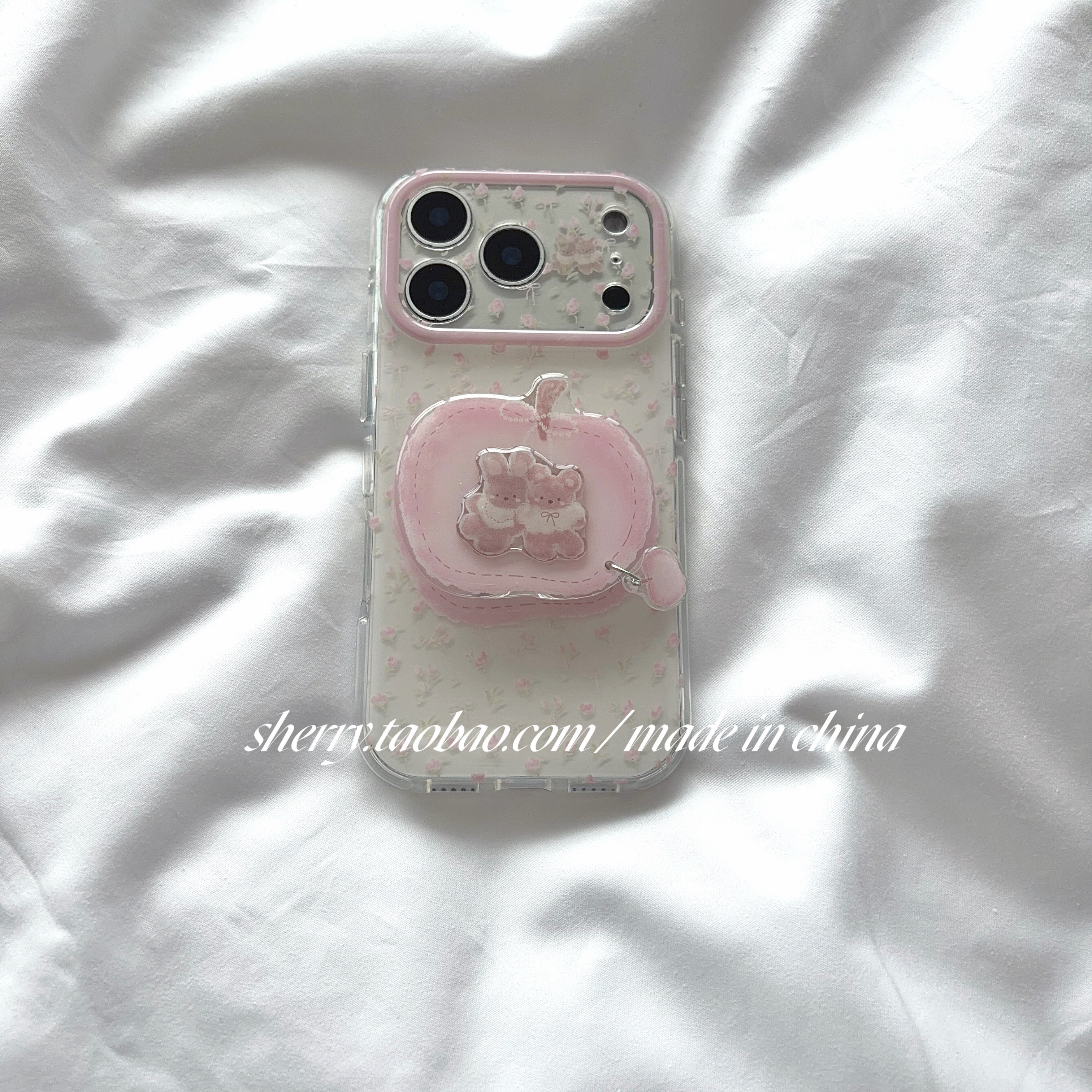 SHERRY*ins风春夏碎花粉苹果小熊适用于苹果17ProMax手机壳iPhone16Pro小众少女心15简约小清新卡通可爱温柔